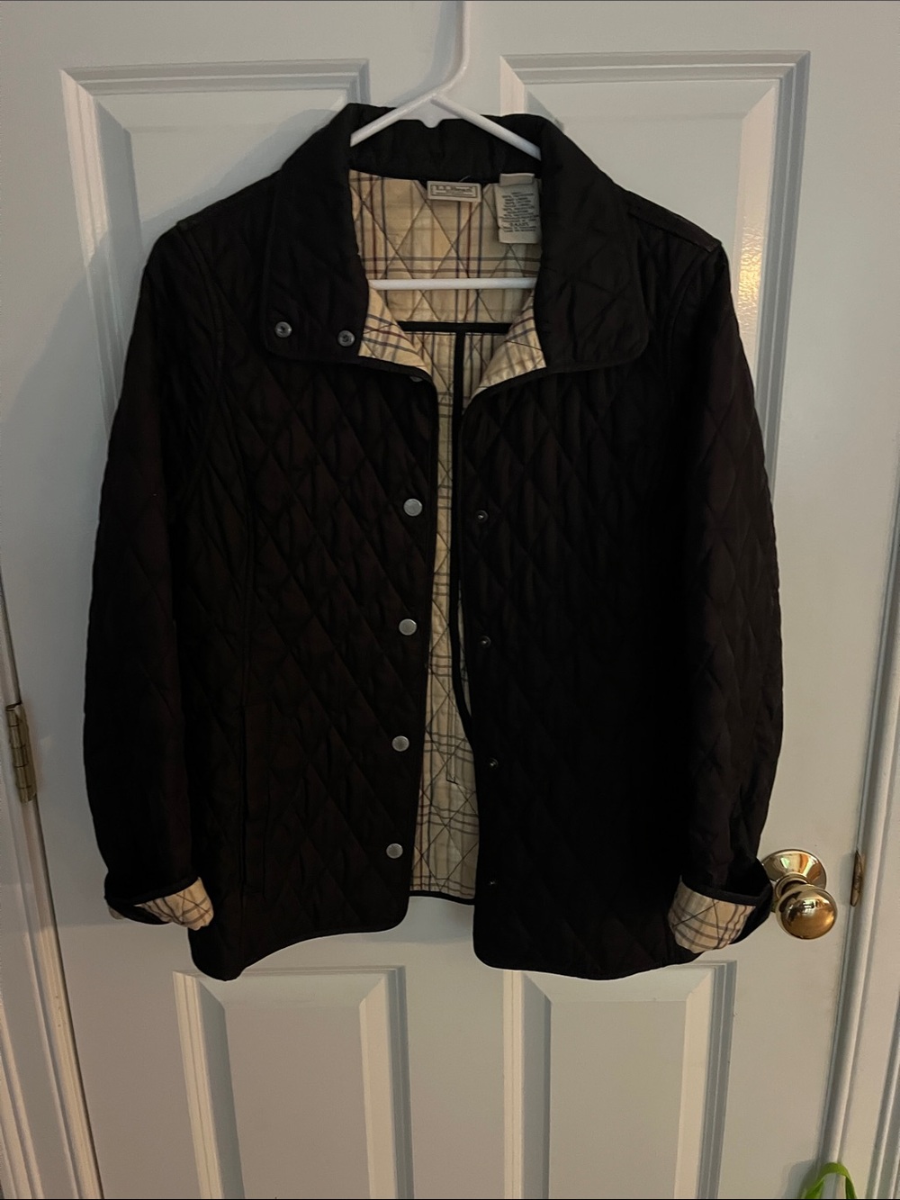 L.L. Bean Black Quilted Jacket with Plaid Lining